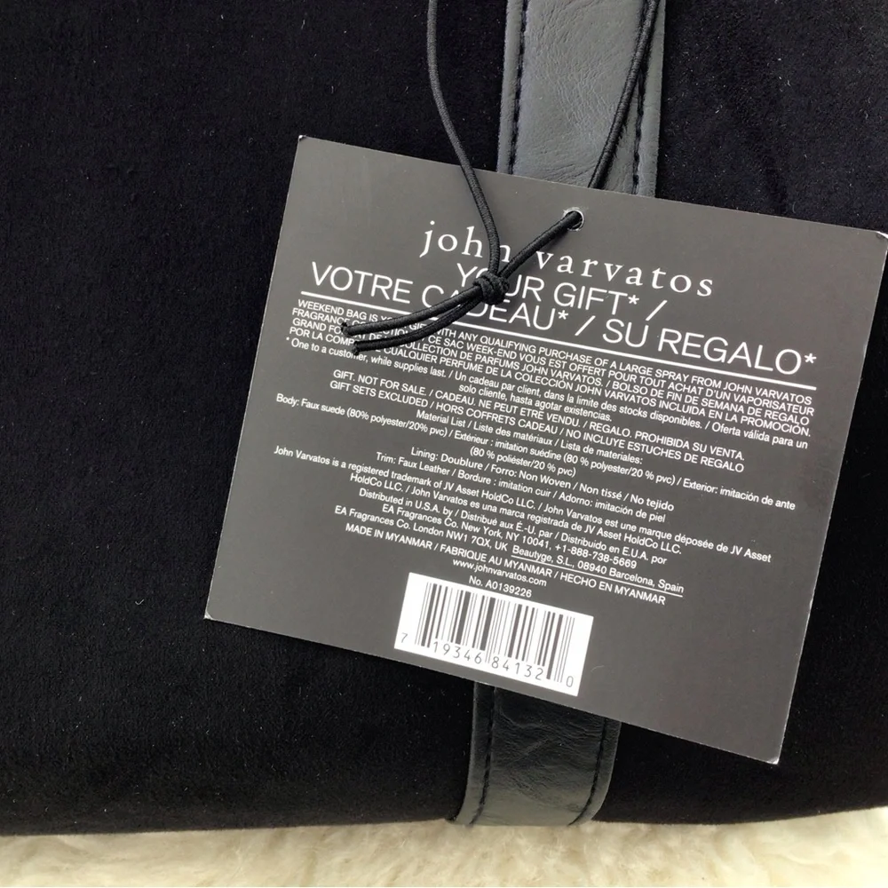 John Varvatos Black Faux Suede and Faux Leather Trim Duffel Bag with Top Handles
